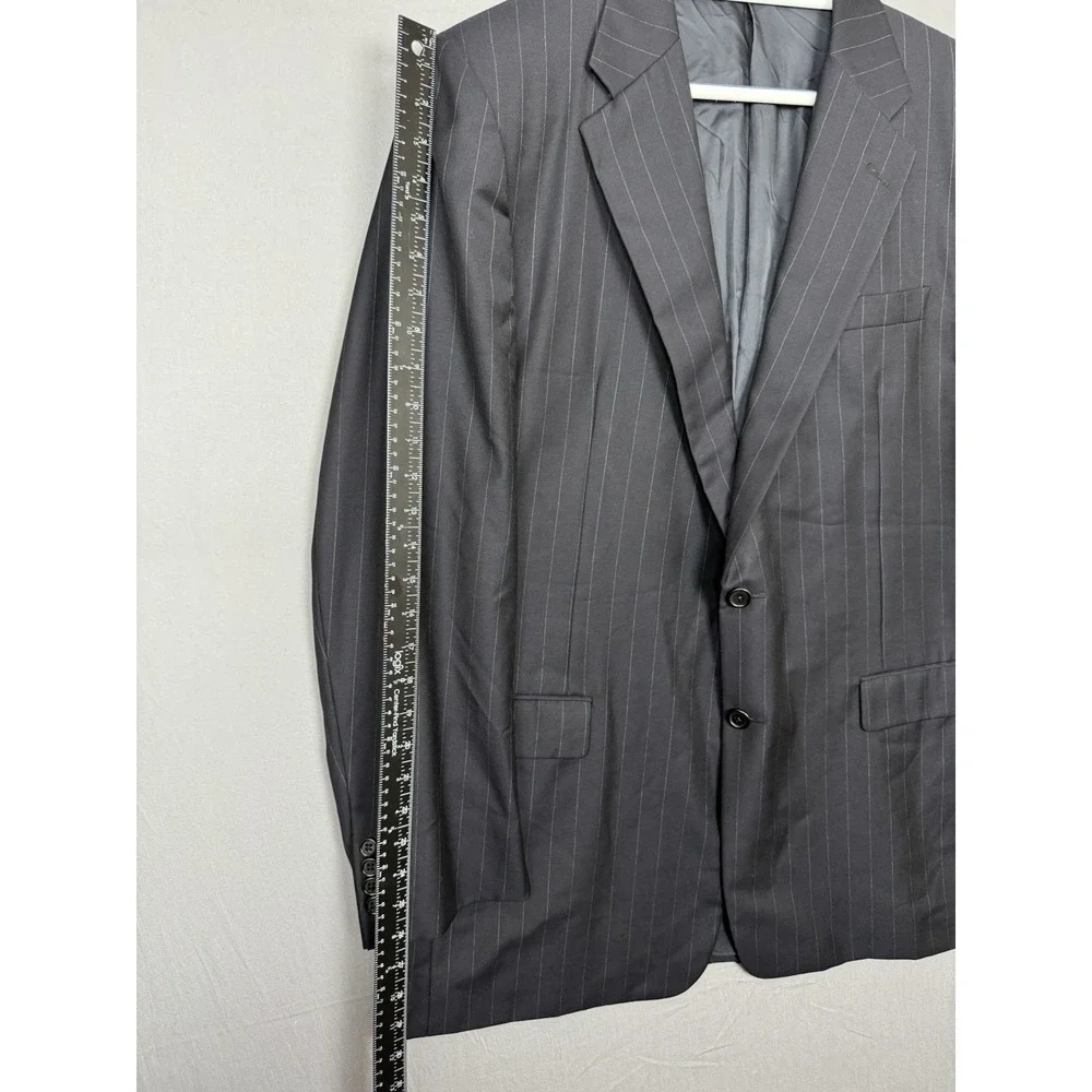 Vintage Hickey Freeman Black Wool Suit Blazer Mens‎ 46L Sport Coat Pinstripe 90s